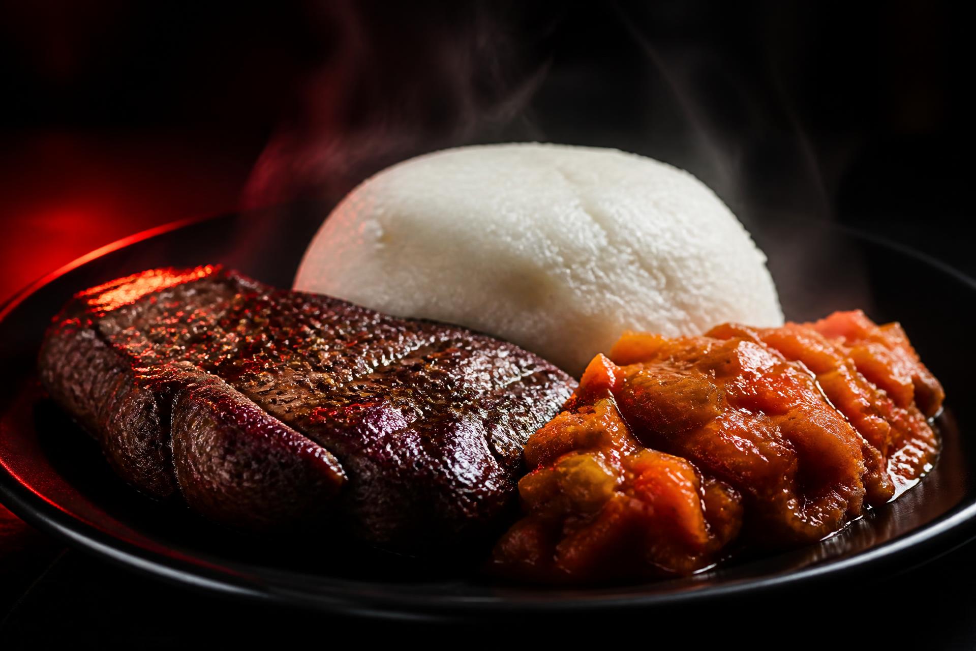 Steaming pap with flame-grilled steak and chakalaka at Makzo's Kitchen