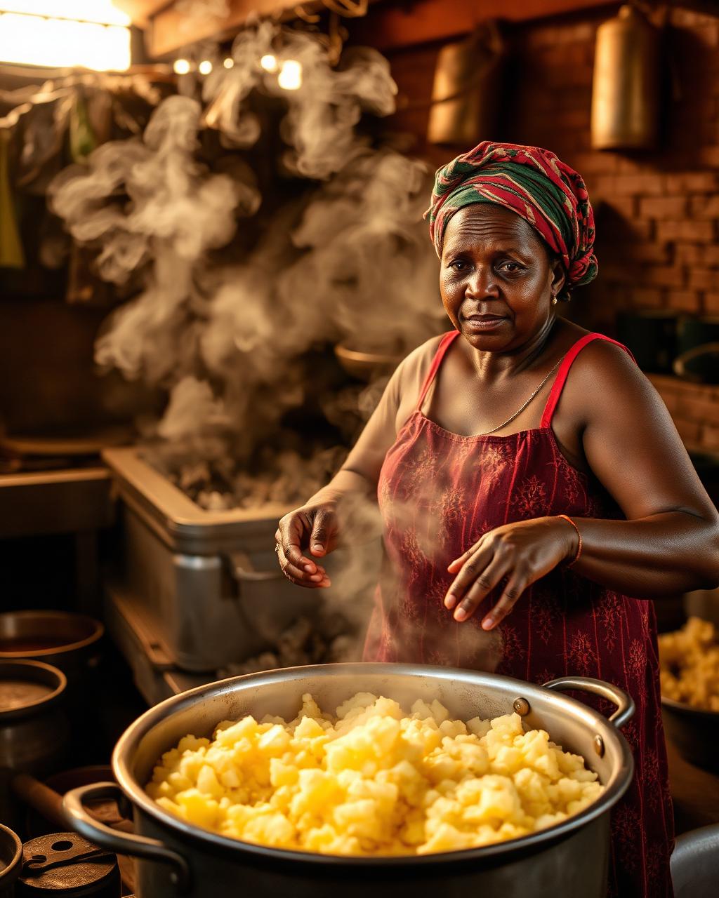Traditional pap cooking in a big pot inside the Makzo's Kitchen kitchen
